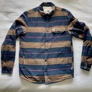 The North Face Men's Small Campshire Long Sleeve Button Up Shirt Cotton Navy Tan